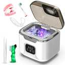 Ultrasonic Retainer Cleaner Machine, Portable 48kHz Dental Retainer Cleaner with 240ml Capacity, Digital Mouth Guard Cleaner with Timer for Denture Aligner Jewelry and Makeup Tools (White)