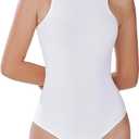 Avidlove Bodysuits for Women Crew Neck Sleeveless Body Suits Snap Closure Double Lined Tank Tops Bodysuit (Large, White)