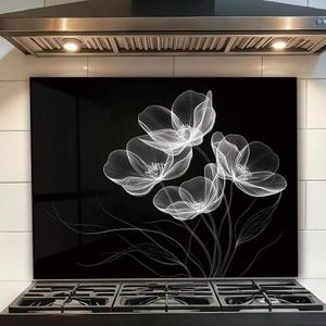 LMSDYSHU Tempered Glass Backsplash for Kitchen, Black line stripes, Frameless, Stove Backsplash Protector for Wall,Easy to Clean, Home Decor (30"x24")