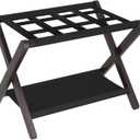 Heybly Luggage Rack, Folding Suitcase Stand with Storage Shelf, Heavy-Duty Luggage Holder for Guest Room Bedroom Hotel, Holds up to 165 lb, Black, HLR010Z1 (Brown)