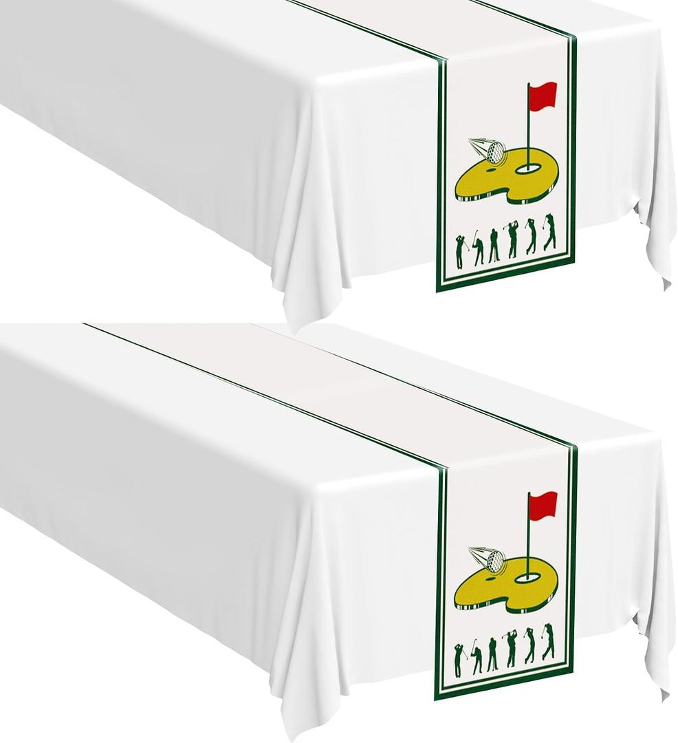 2 Pack Golf Themed Party Table Runner 13 x 72 inches Golf Birthday Sports Party Table Decorations for Dining Room Kitchen Tabletop Home Outdoor Game Events Decor