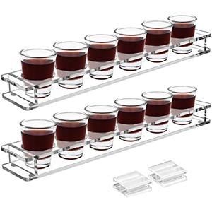 Beautyflier Pack of 2 Acrylic Shot Glass Holder, Shot Glass Serving Tray for Bar, Restaurant, Party, Family Gathering (Shot Glasses Not Included)