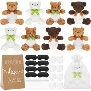 Chicingyou 8 Set Bear Blindfolded Diaper Changing Baby Shower Games with Blindfold Changing 12 Inch Bear Dolls Diapers Gift Bags for Baby Shower Gender Reveal Raffle Party Game