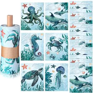 36 Pack Sea Animals Reusable Cleaning Cloths Washable Cotton Kitchen Towels for Home (Blue)