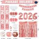 Graduation Party Decorations Class of 2026, Graduation Decorations with Congrats Grad Banner Fringe Foil Curtain Paper Flower Ball Balloons for High School College Graduation Party Supplies, Pink