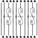 10 Pack Wrought Iron Balusters, 44" Balusters for Staircase Interior, Decorative Metal Stair Spindles with 20 Fixed Swivel Shoes, Satin Black