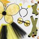 6Pcs Bee Costume Accessories Set Bee Costume Set Tutus Skirt Bee Wings Headband Glasses Striped Long Socks for Women Cosplay Party (Yellow)