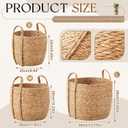 3 Pcs Large Wicker Planter Basket with Handles, Seagrass Rattan Floor Planter Pots Set, Large Indoor Plant Covers (9.8", 11.8", 13.7") for Olive Tree, Snake Plant, Monstera & Houseplants