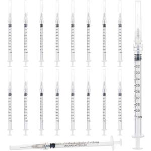 100 Pack 1ml 27Ga 13mm Lab Syringe Tools with Measurement, Individually Packed