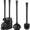 Toilet Plunger and Brush Set, Silicone Toilet Brush and Plunger with Holder for 5.7-inch Toilet Drain, 2-in-1 Toilet Brush Plunger Combo with Caddy Stand (Black)