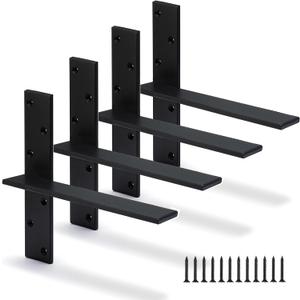 Floating Shelf Bracket 3/8" Thick Heavy Duty Shelf Brackets 4 Pack Free Hanging Countertop Support Bracket 12" Lx2.5 W Floating Wall Brackets for Cabinets, Granite, Dishwasher, Bench Seats Vanities