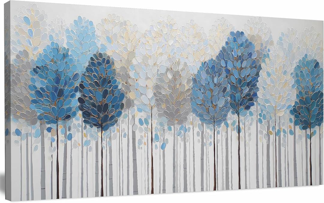 Trogonup Blue and White Tree Wall Art for Living Room Modern Forest Pictures Landscape Large Artwork for Bedroom Home Office Canvas Wall Decor 20"x40"