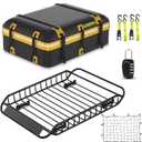 KAIRAY Roof Rack Cargo Basket 50"(L) x 36"(W) x 5.1"(H) Extendable Universal Rooftop Luggage Carrier for Truck Cars SUV with Waterproof Cargo Bag, Cargo Net, Ratchet Straps & Outdoor Combination Lock