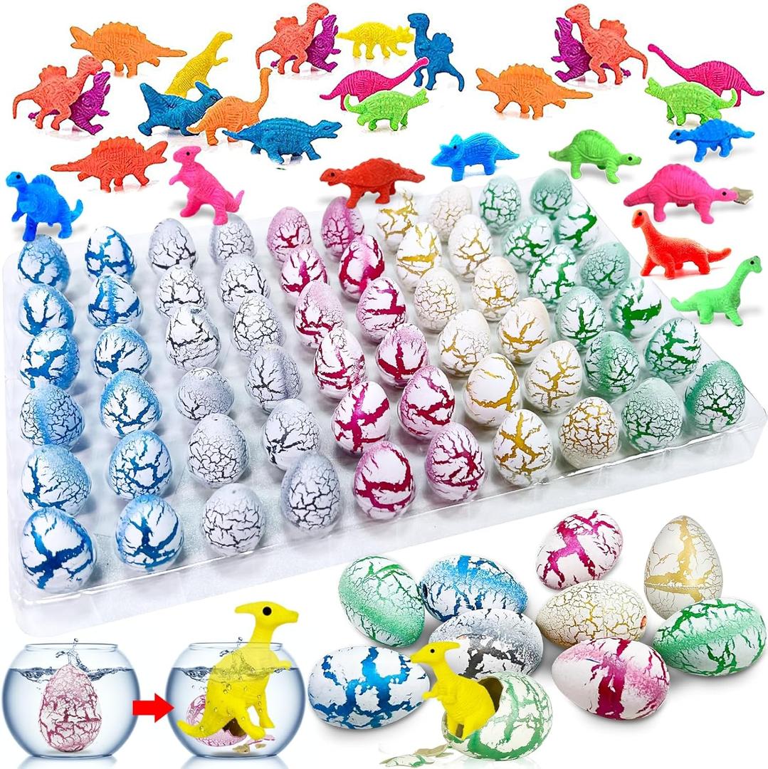 60 Pcs Hatching Dinosaur Eggs Party Favors for Kids Toddlers, Novelty Grow in Water Dino Eggs with Toys Inside Birthday Gifts Goodie Bag Stuffers, Treasure Box Prize for Classroom, Pinata Fillers (White)