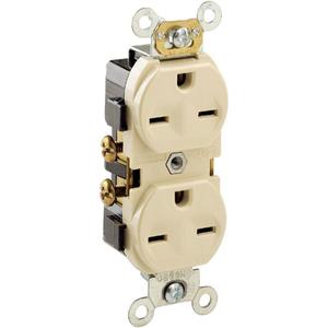 Leviton 15 Amp, 250 Volt, Narrow Body Duplex Receptacle, Straight Blade, Commercial Grade, Self Grounding, Canadian, 5028-I, Ivory