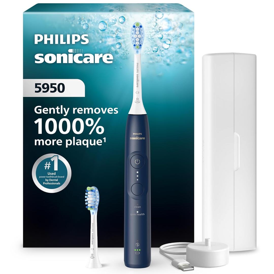 Philips Sonicare 5950 Series Electric Toothbrush with Travel Case, Pressure Sensor, 21-Day Runtime, 6 Brushing Settings, SmarTimer, BrushPacer, Navy Blue, HX7133/03
