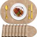 ADRIMER Placemats, Heat Resistant Oval Placemats Set of 8 Washable 12 x 17 Inch, Waterproof Table Placemats Set of 8, Wipeable Faux Leather Placemats for Kitchen, Dining Room, Apricot