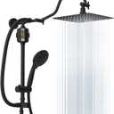 Hibbent Metal 10'' Filtered Rainfall Shower Head Combo for Easy Reach, High Pressure Shower Head System, Handheld Showerhead, Adjustable Holder, 18'' Extension Arm, Shower Filter, 7-spray, Matte Black