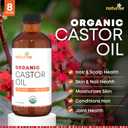 Organic Castor Oil - Organic Cold Pressed Unrefined - Vegan Non GMO Unfiltered Castor Oil Cold Pressed - Support for Eyelash, Eyebrows, Hair Growth, Skin and Face (8 Fl Oz (Pack of 1))