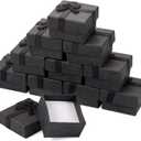 Cheriswelry 12Pcs Black Ring Gift Box with Bow 1.67"x 1.63" Square Paper Box for Anniversary Weddings Valentines Christmas Birthdays Engagement