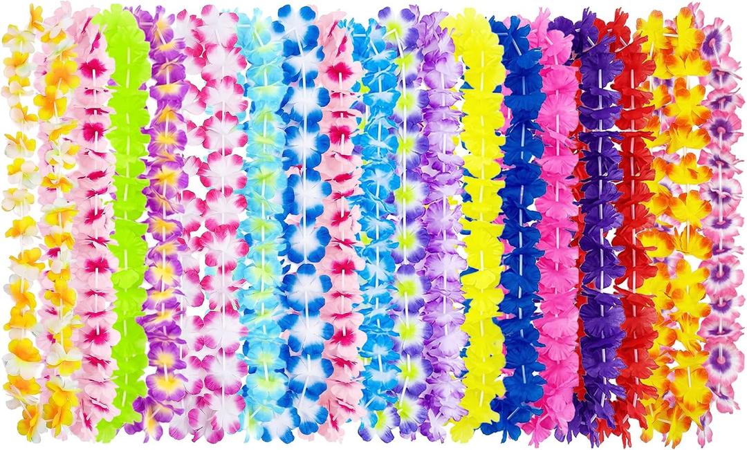 25 Count Hawaiian Leis Set Bulk for Kids & AdultsTropical Luau Flower Lei, Multicolor Party Favors for Hawaii Decor Birthday, Beach Wedding, Easter Parties & Holiday Decorations