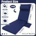Wenqik 2 Pcs Outdoor Chaise Lounge Cushion with Pillow and Side Pocket Waterproof Lounge Chair Cushions with Pocket on Back 72 x 21 x 4 Inch Patio Replacement Pad for Pool Furniture (Navy Blue)