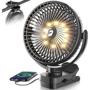 40000 Rechargeable Clip on Fan, 8-Inch USB Portable Desk Fan, Screw-Clamp Battery Operated, 4-Speed Airflow, Ideal for Golf Cart, Office, Camping, Outdoor, Travel, Gym, Treadmill,Black, Small