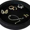 COLLECTIVE HOME - Velvet Jewelry Tray, 6" Monogrammed Jewelry Dish, Smooth Velour Display Dish for Rings, Earrings, Necklaces, Makeup, Personalized Gifts for Women (Black-h)
