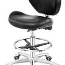 Grace&Grace Drafting Chair Adjustable Tall Shop Stool, Rolling Chair with Backrest and Footrest for Computer, Studio, Workshop, Classroom, Lab, Counter, Home Office (Black), 25D x 25W x 42H in
