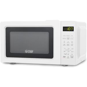 COMMERCIAL CHEF 0.7 Cubic Foot Microwave with 10 Power Levels, Small Microwave with Pull Handle, 700W Countertop up to 99 Minute Timer and Digital Display, White 