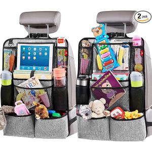Helteko Backseat Car Organizer, Kick Mats Back Seat Protector with Touch Screen Tablet Holder, Back Seat Organizer for Kids, Travel Accessories with 9 Storage Pockets 2 Pack