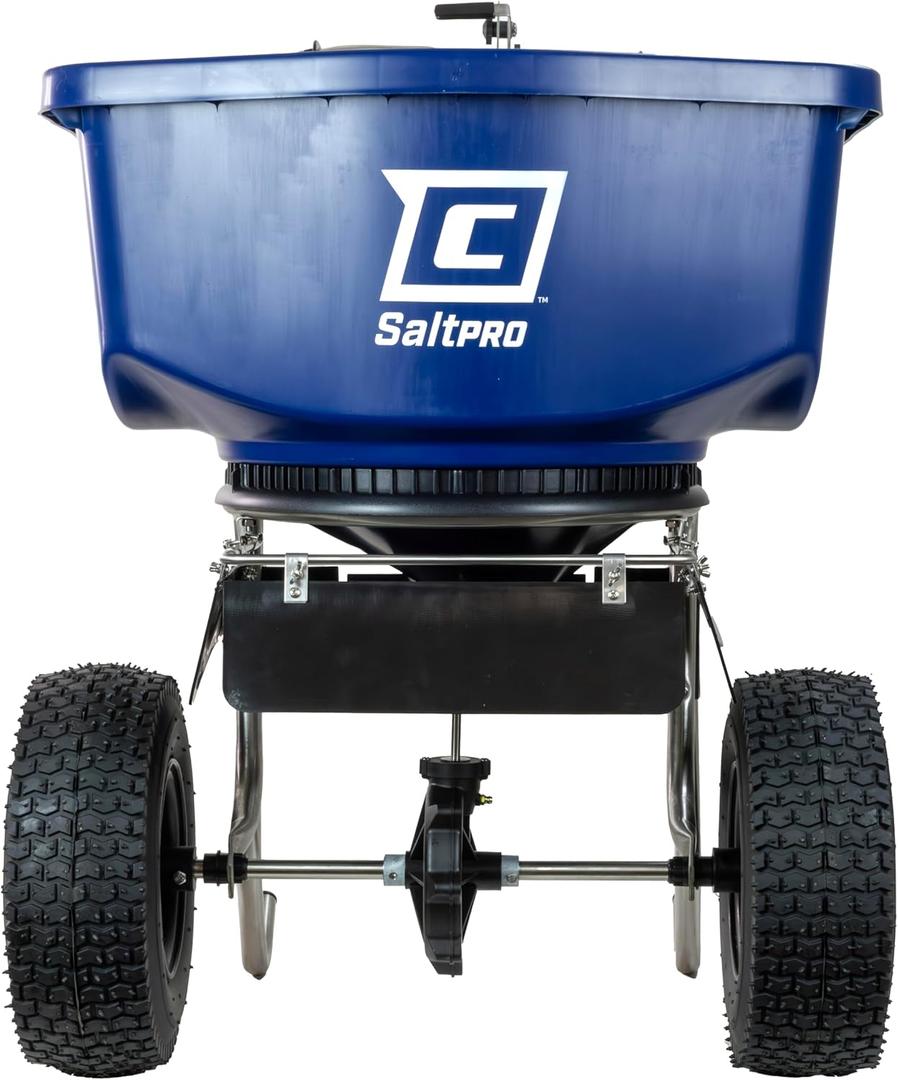 Chapin 88800B Spreader, Rock Salt, Ice Melt, Contractor, SaltPro, Walk Behind, Spiked Auger, Adjustable Baffles, 12" Tires, Enclosed Greased Gears, Ergo T-Handle, Weather-Resistant, Rain Cover, 100Lbs