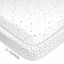 American Baby Company 2 Pack 100% Natural Cotton Fitted Crib Sheets 52" x 28" - Soft, Breathable, Hypoallergenic & Gentle Toddler Bed Sheets, Gray Star/Gray Zigzag, Neutral for Boys & Girls