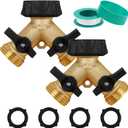 Biswing 2 Pack Garden Hose Splitter 2 Way, Heavy Duty Brass Connector Tap Splitter, Y Splitter 2 Valves with 4 Extra Rubber Washers