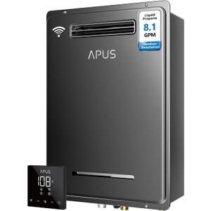 APUS 190,000 BTU Outdoor Tankless Water Heater, 8.1 GPM Propane Instant Hot Water Heater with WiFi & Remote Control, High Efficiency for Supports 5 Outlets