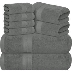 Avalon Towels Luxury 8 Piece Towels Set, 2 Bath Towels, 2 Hand Towels and 4 Washcloths, 600 GSM 100% Ring Spun Cotton Highly Absorbent Bathroom Towel Set, Ideal for Hotel, Spa and Gym (Grey) Avalon Towels Luxury 8 Piece Towels Set, 2 Bath Towels, 2 Hand Towels and 4 Washcloths, 600 GSM 100% Ring Spun Cotton Highly Absorbent Bathroom Towel Set, Ideal for Hotel, Spa and Gym (Grey)