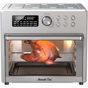LOVMOR 26 Quart Air Fryer Oven with 9 Accessories,21-in-1 Smart Large Airfryer,Countertop Convection Toaster Ovens for Rotisserie,Baking,Dehydrators,Grills, Stainless steel, 15.7"*13.7"*12.1"