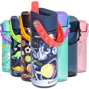 Elemental Water Bottles for Kids - Splash Kids Water Bottle for School with Pop-it Handle - BPA Free Tritan Plastic Water Bottle with Straw Leak Proof when Spout is Closed - Space - 18oz