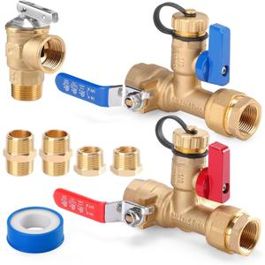 8Pcs 3/4 Inch IPS Isolator Tankless Water Heater Valve Kit with 2Pcs 3/4" NPT to 1/2" FNPT and 2Pcs Brass Pipe Fitting, Tankless Water Heater Flushing Kit with Pressure Relief Valve, Clean Brass