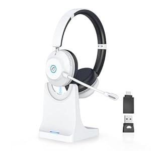 Earbay Bluetooth Headset, Wireless Headphones with Microphone ENC Noise Canceling & USB Dongle, V6.0 Wireless Bluetooth Headset with Mic Flip Mute Charge Dock for Work/ Laptop/ Phone/ Meeting/ CallCenter