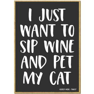 2 x Honey Dew Gifts, I Just Want to Sip Wine and Pet My Cat, 2.5 Inch by 3.5 Inch, Funny Fridge Magnet, Locker Decorations, Decorative Sayings Magnet, Cat Lady Gifts, Wine Lover Gift, 76657