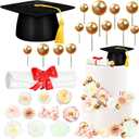 50 Pcs Resin Graduation Cake Cupcake Toppers Cap and Diploma Gold Balls Kit Congrats Grad Cake Decorations for 2025 Master Graduation Party Middle High School Supplies(Black)