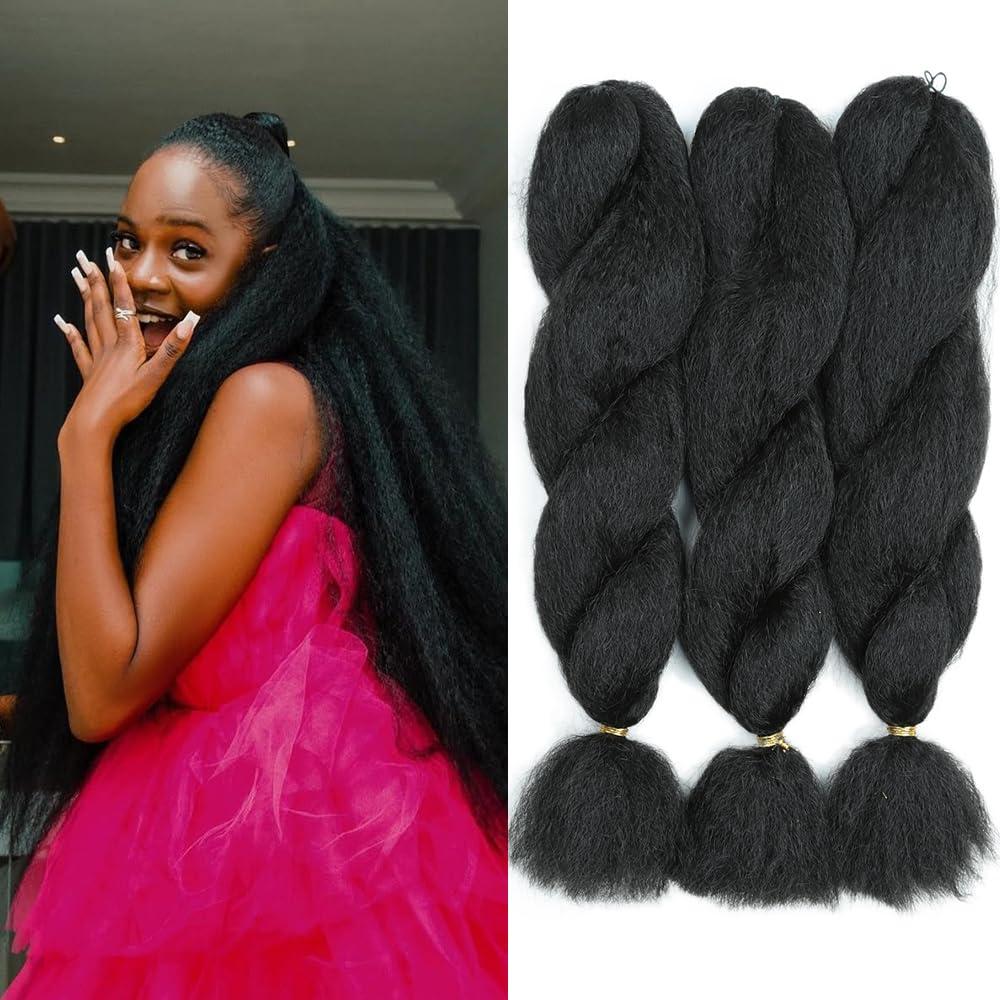 Crochet Vixen Bundles 22 inch Kinky Straight Crochet Hair for Black Women 3 Packs Premium Synthetic Fibers Crochet Braids (1B)