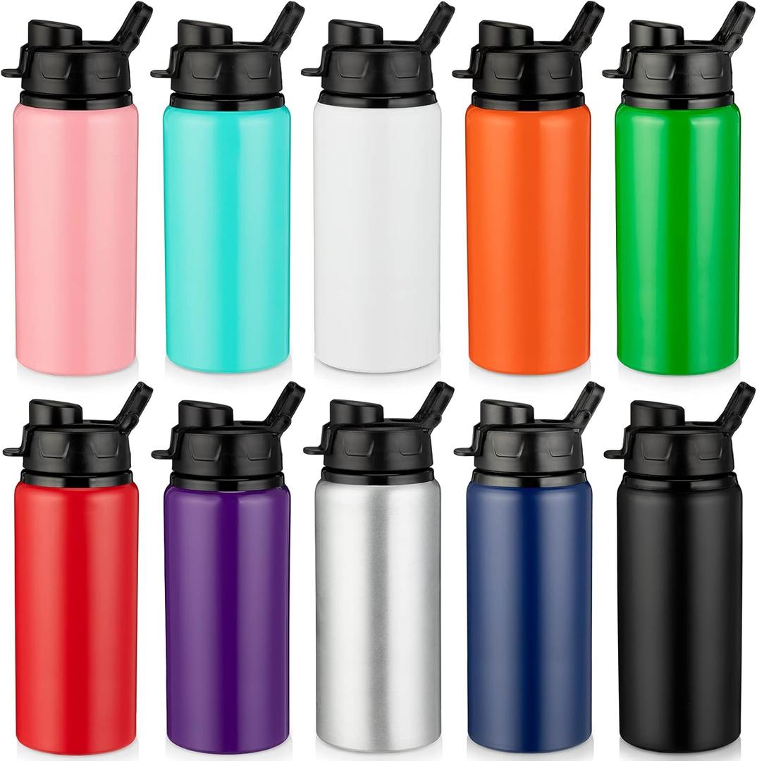 Shellwei 10 Pcs Aluminum Water Bottle 17 oz with Snap Lids Reusable Lightweight Portable Sports Water Bottle for Travel Gym Camping Hiking Fishing (Multicolored)