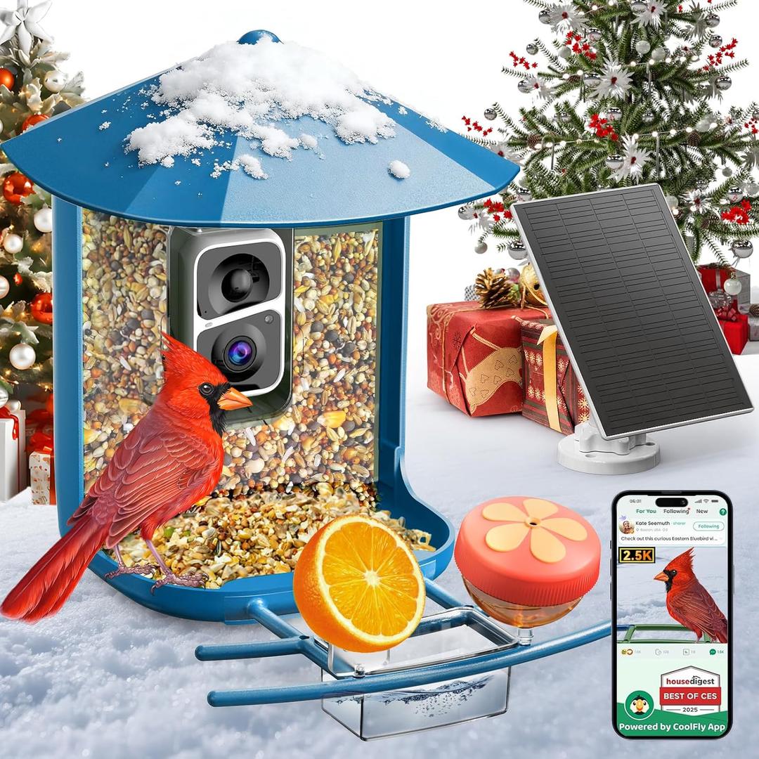 Smart Bird Feeder with Camera - 2.5K HD Night Vision Bird Feeder with Camera Solar Powered, Free AI Identify Auto Video 170 Live View Birds Feeders for Birds Lovers Outdoors(Blue)