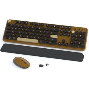 Wireless Keyboard and Mouse Combos, Retro Keyboard and Mouse Wireless Full Size, 2.4Ghz Connection and Optical Mouse for Windows, Mac, PC, Laptop for Home and Office (Coffee-Black)