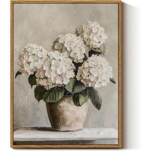 InSimSea Framed Canvas Wall Art Vintage Decor, Hydrangea Floral Pictures Bathroom Wall Decor Aesthetic, Living Room Bedroom Flower Home Retro Decorations, 26x23