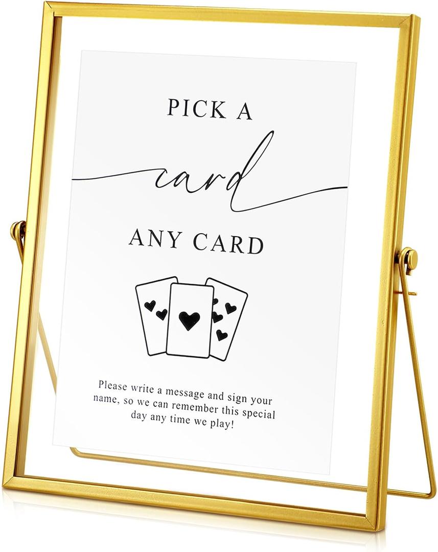 Wonderjune Please Sign Our Guestbook Sign for Wedding Playing Cards Guest Book Gold Floating Picture Frame Wedding Place Card Menu Holder 10x8 Inch(Card)