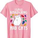 Rock Climbing Holds Climber Cute I Love Bouldering and Cats T-Shirt, Size S