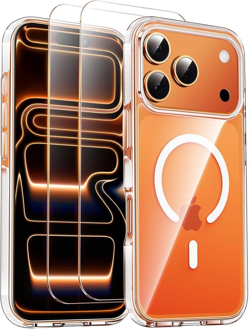SMARTDEVIL for iPhone 17 Pro Case with 2 Screen Protectors, [Compatible with Magsafe][Anti-Yellowing][Military-Grade Protection] Shockproof Slim Magnetic Phone Case with White Border Design